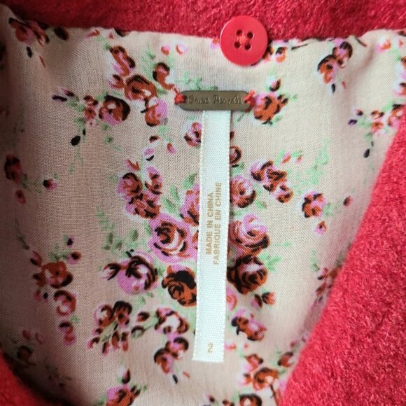 Free People Poppy Red Boiled Wool Blend Boucle Double-Breasted Coat - Picture 8 of 8